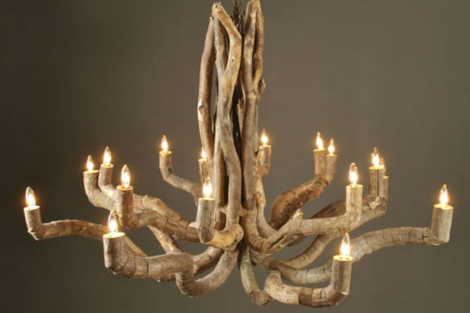Lámparas hechas con ramas de árbol