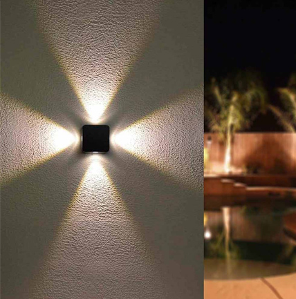 Aplique de pared con baño de pared LED Fount cuatro puntos de luz que iluminan la pared